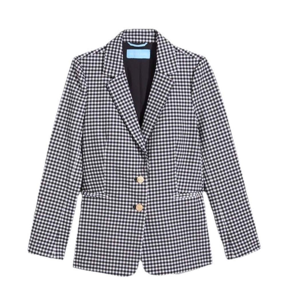 Draper‎ James Gingham Size 0 Black White Blazer Women 2 Buttons